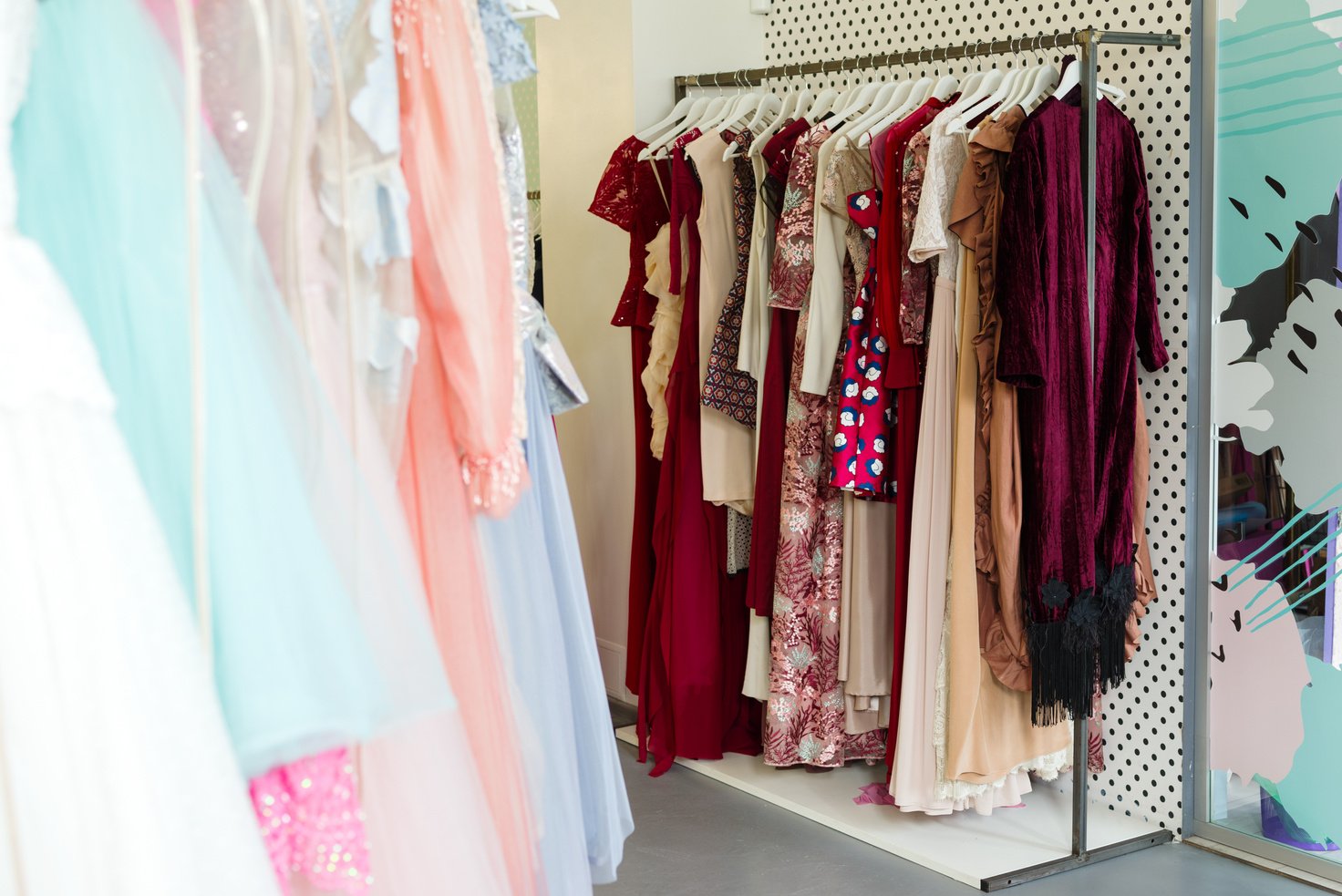 women's dressing room with dresses